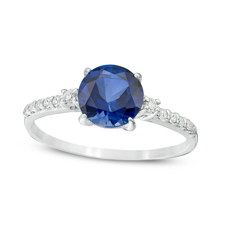 Image of ID 1 70mm Lab-Created Blue Sapphire and 013 CT TW Diamond Engagement Ring in Solid 10K White Gold