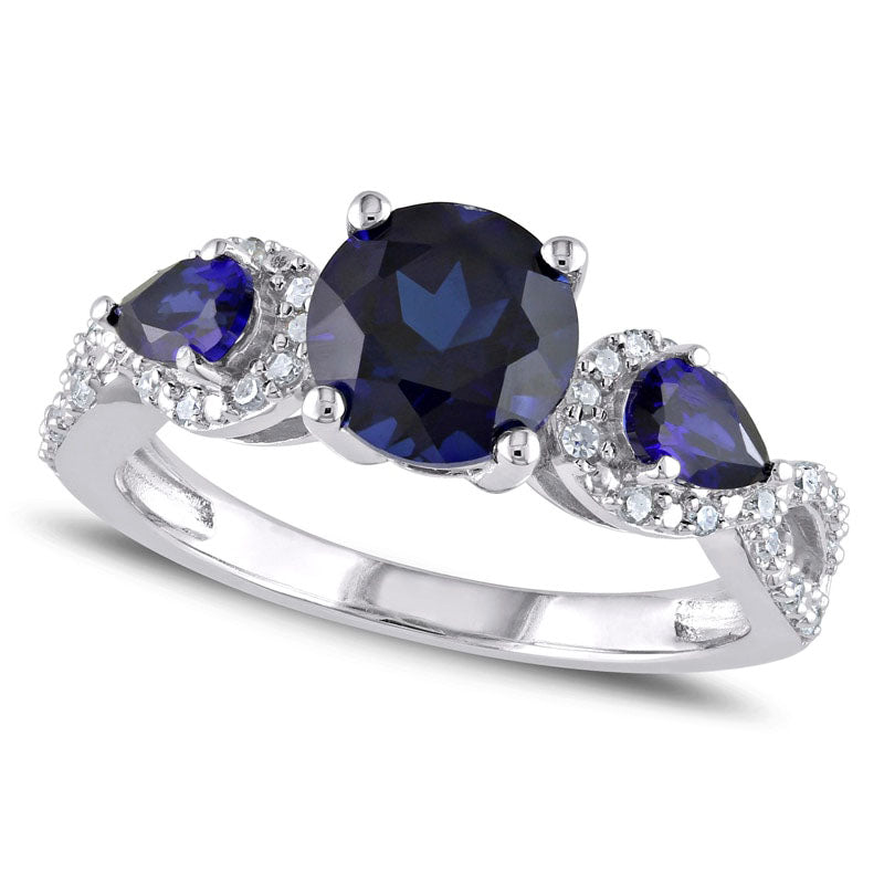 Image of ID 1 70mm Lab-Created Blue Sapphire and 017 CT TW Diamond Ring in Sterling Silver