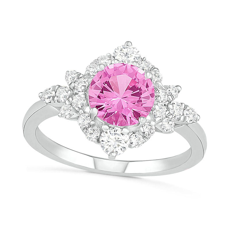 Image of ID 1 70mm Lab-Created Pink and White Sapphire Floral Frame Ring in Sterling Silver