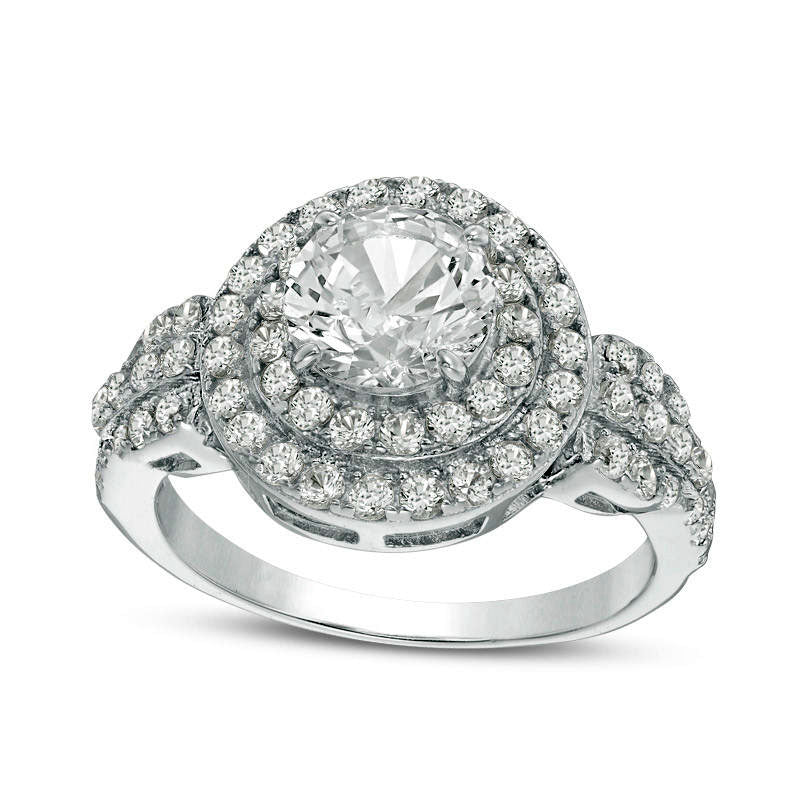 Image of ID 1 70mm Lab-Created White Sapphire Double Frame Engagement Ring in Sterling Silver