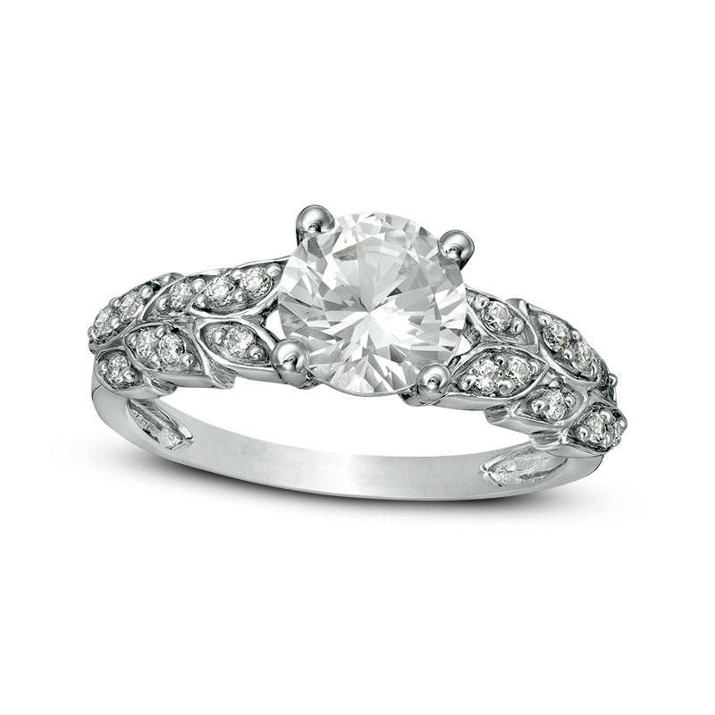 Image of ID 1 70mm Lab-Created White Sapphire and 010 CT TW Diamond Leaves Ring in Sterling Silver