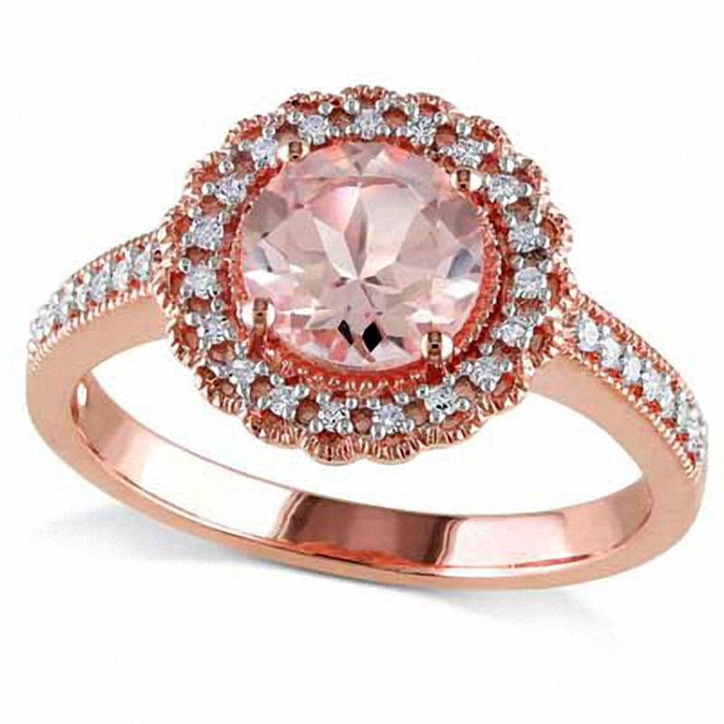 Image of ID 1 70mm Morganite and 013 CT TW Natural Diamond Frame Ring in Rose Rhodium Sterling Silver