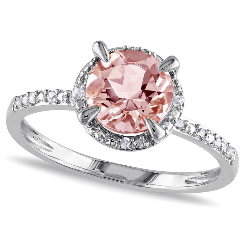 Image of ID 1 70mm Morganite and Natural Diamond Accent Frame Engagement Ring in Solid 10K White Gold