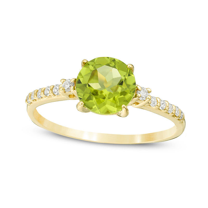 Image of ID 1 70mm Peridot and 013 CT TW Natural Diamond Engagement Ring in Solid 10K Yellow Gold