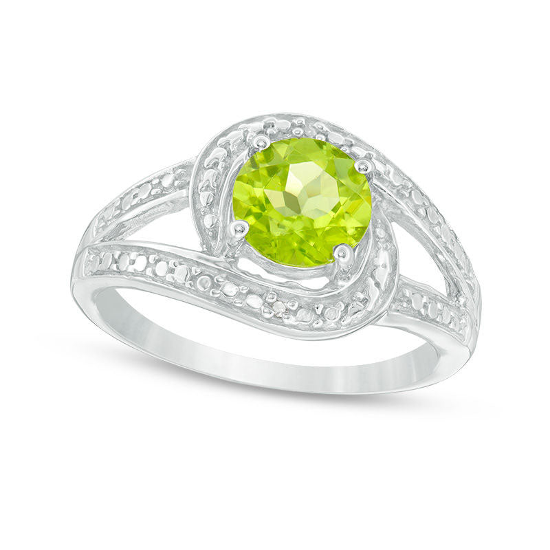 Image of ID 1 70mm Peridot and Natural Diamond Accent Frame Bypass Ring in Sterling Silver