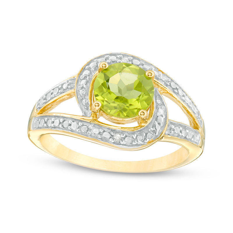 Image of ID 1 70mm Peridot and Natural Diamond Accent Frame Bypass Ring in Sterling Silver with Solid 14K Gold Plate