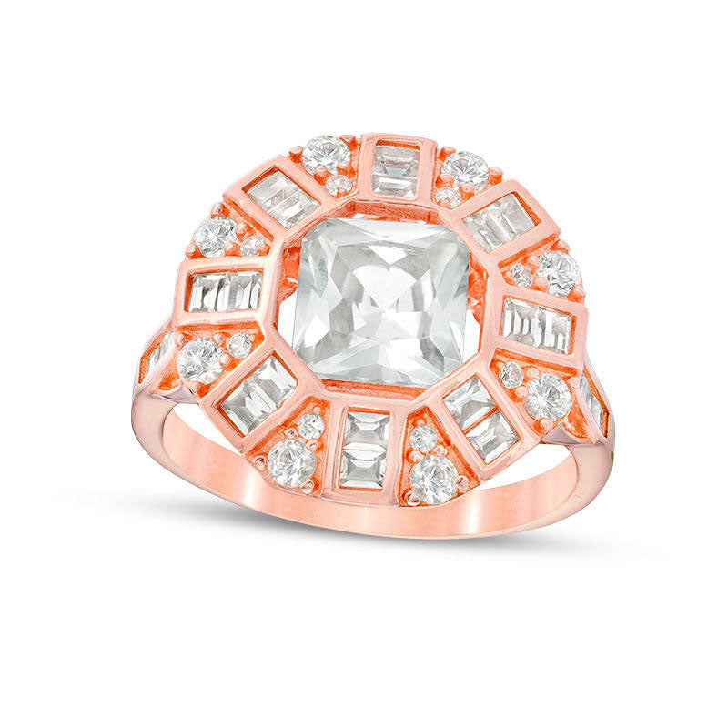 Image of ID 1 70mm Princess-Cut Lab-Created White Sapphire Art Deco Ring in Sterling Silver with Solid 14K Rose Gold Plate