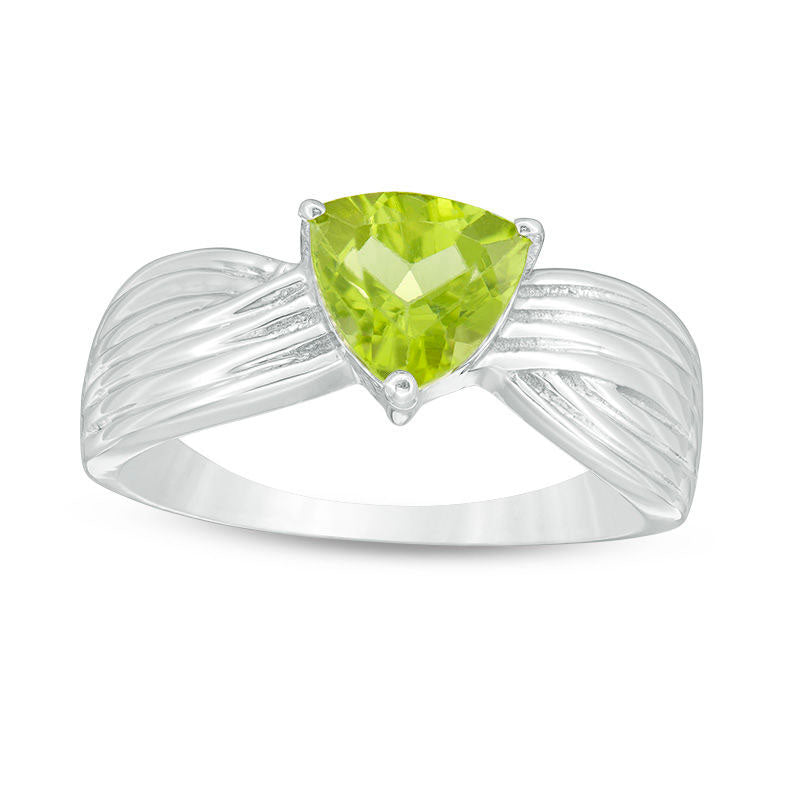 Image of ID 1 70mm Trillion-Cut Peridot Crossover Ring in Sterling Silver