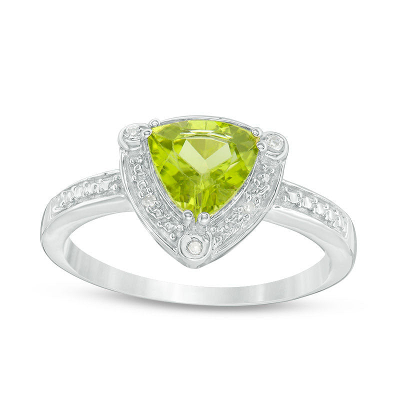 Image of ID 1 70mm Trillion-Cut Peridot and Natural Diamond Accent Frame Ring in Sterling Silver