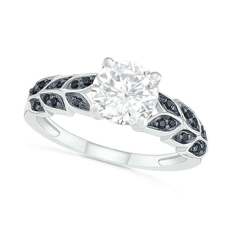 Image of ID 1 70mm White and Black Lab-Created Sapphire Laurel Leaf-Sides Ring in Sterling Silver