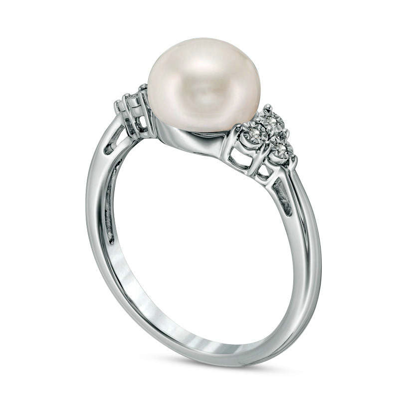 Image of ID 1 80 - 85mm Button Cultured Freshwater Pearl and Natural Diamond Accent Ring in Sterling Silver