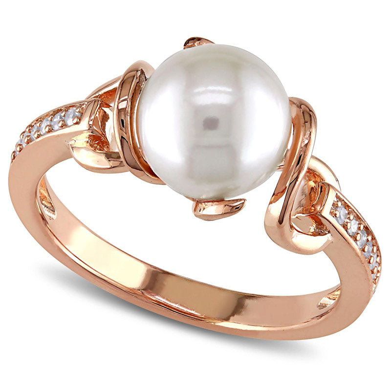 Image of ID 1 80 - 85mm Cultured Freshwater Pearl and 005 CT TW Natural Diamond Ring in Rose Rhodium Sterling Silver