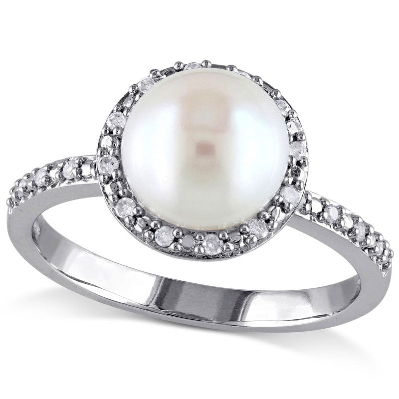 Image of ID 1 80 - 85mm Cultured Freshwater Pearl and 010 CT TW Natural Diamond Frame Ring in Sterling Silver