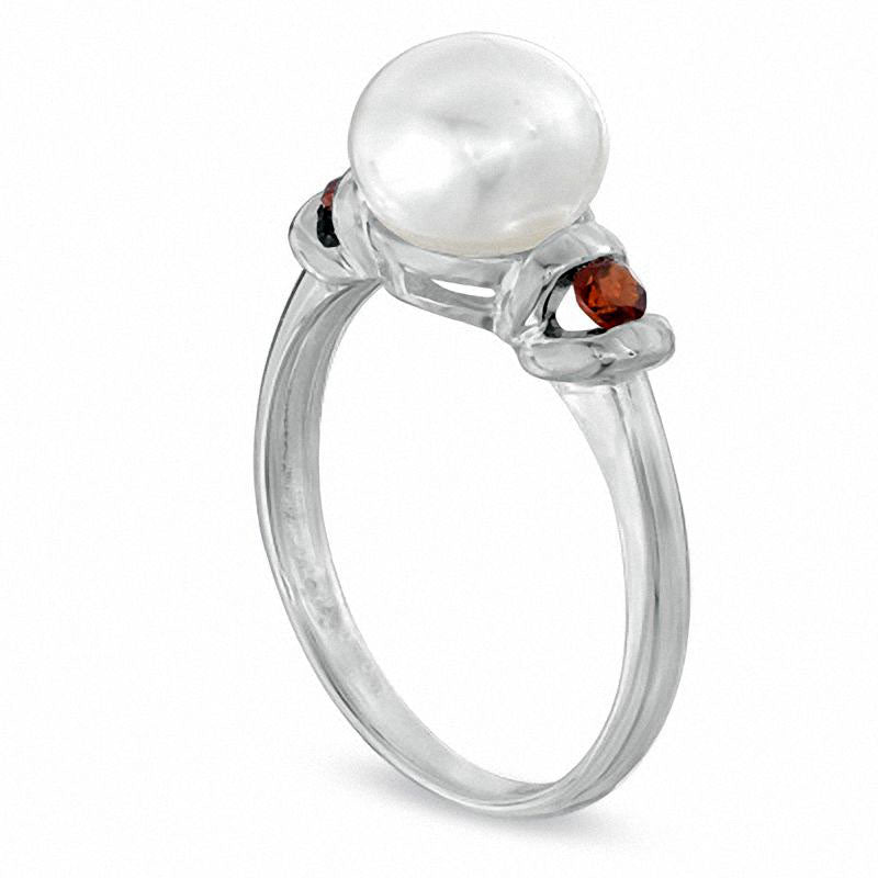 Image of ID 1 80 - 85mm Cultured Freshwater Pearl and Garnet Ring in Sterling Silver