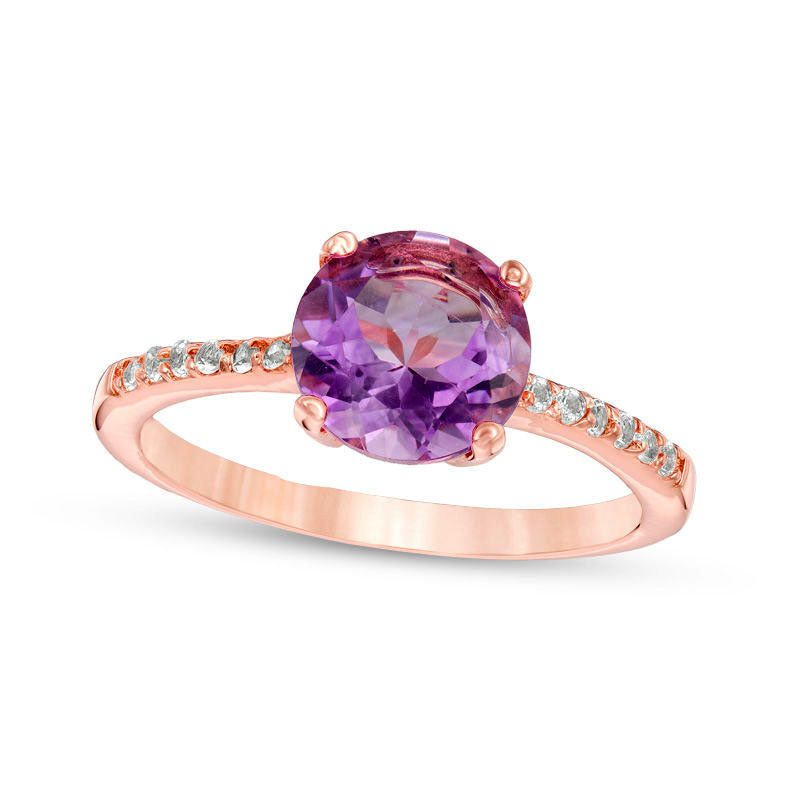 Image of ID 1 80mm Amethyst and White Topaz Ring in Sterling Silver with Solid 14K Rose Gold Plate