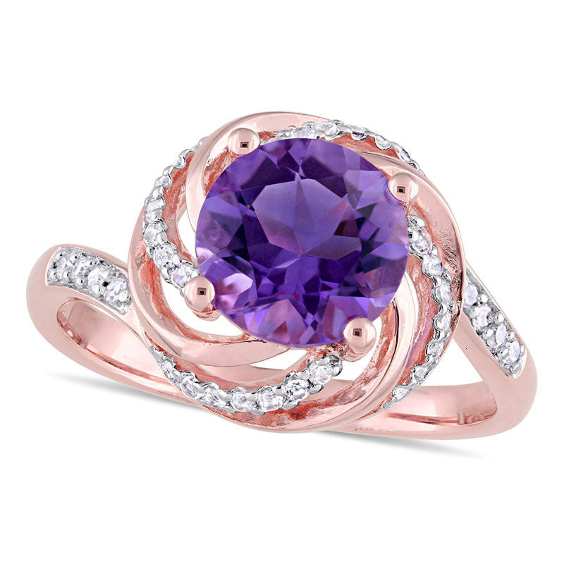 Image of ID 1 80mm Amethyst and White Topaz with 005 CT TW Swirl Frame Ring in Sterling Silver with Rose Rhodium