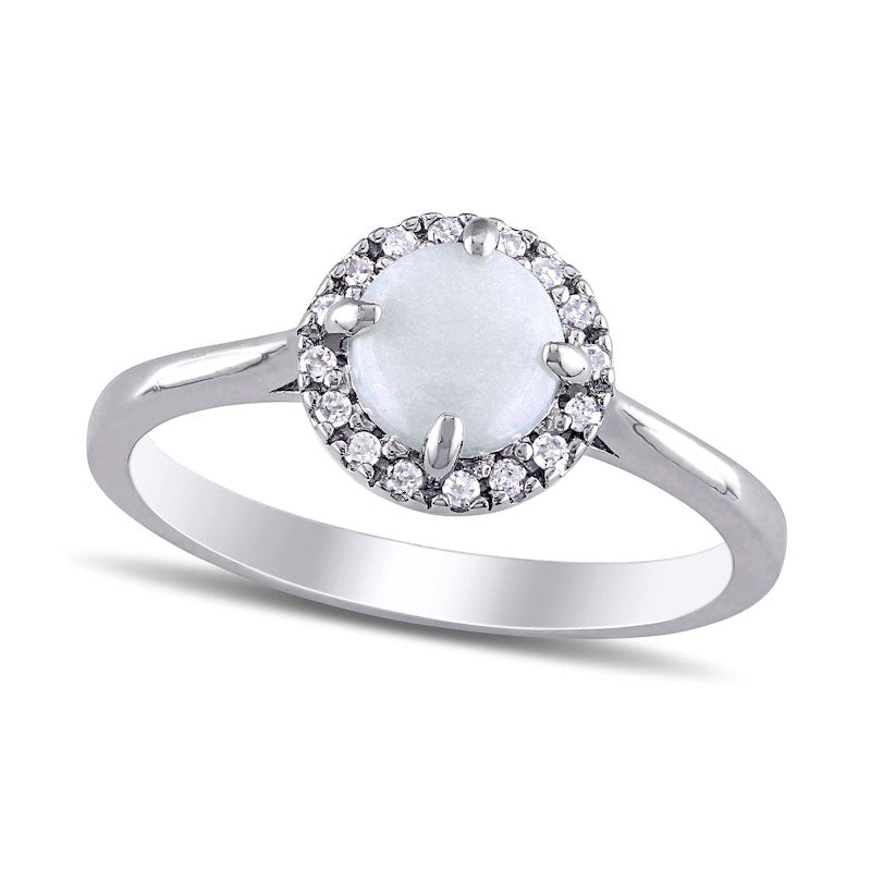 Image of ID 1 80mm Cabochon Opal and 007 CT TW Natural Diamond Frame Ring in Sterling Silver