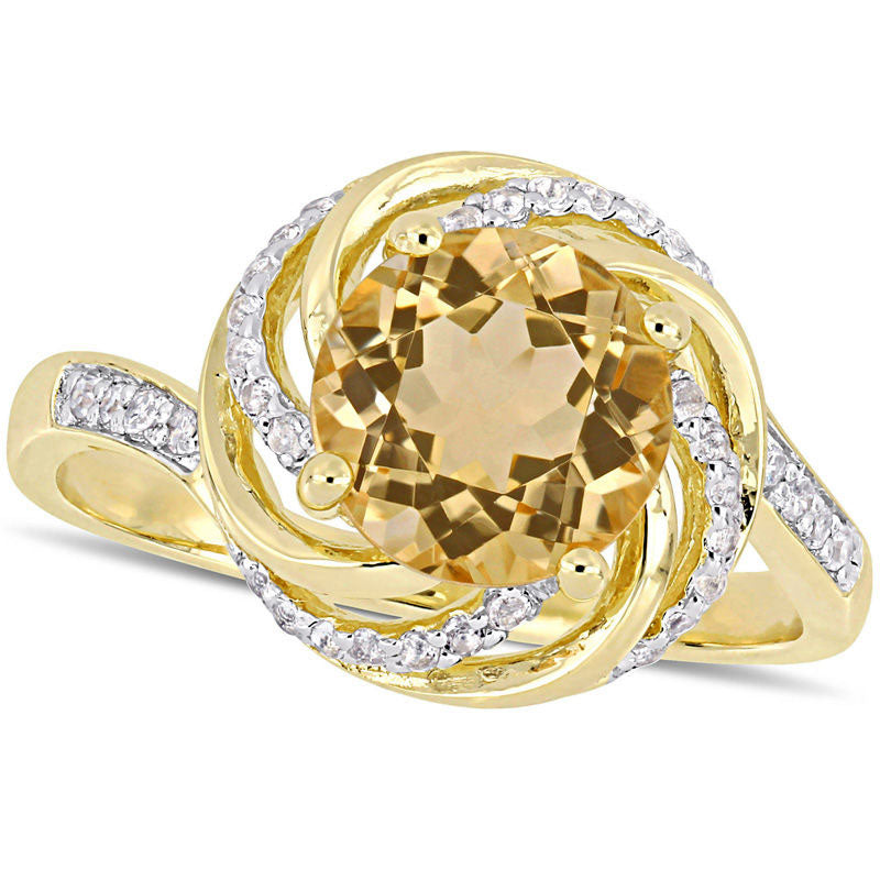 Image of ID 1 80mm Citrine and White Topaz with 005 CT TW Swirl Frame Ring in Sterling Silver with Yellow Rhodium