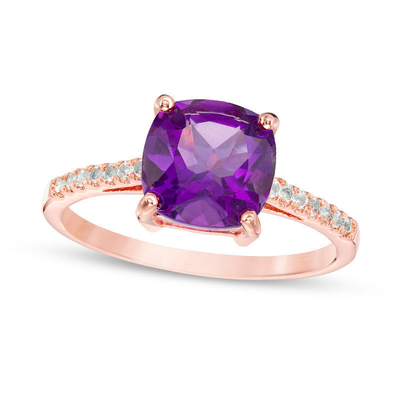 Image of ID 1 80mm Cushion-Cut Amethyst and White Topaz Ring in Sterling Silver with Solid 14K Rose Gold Plate
