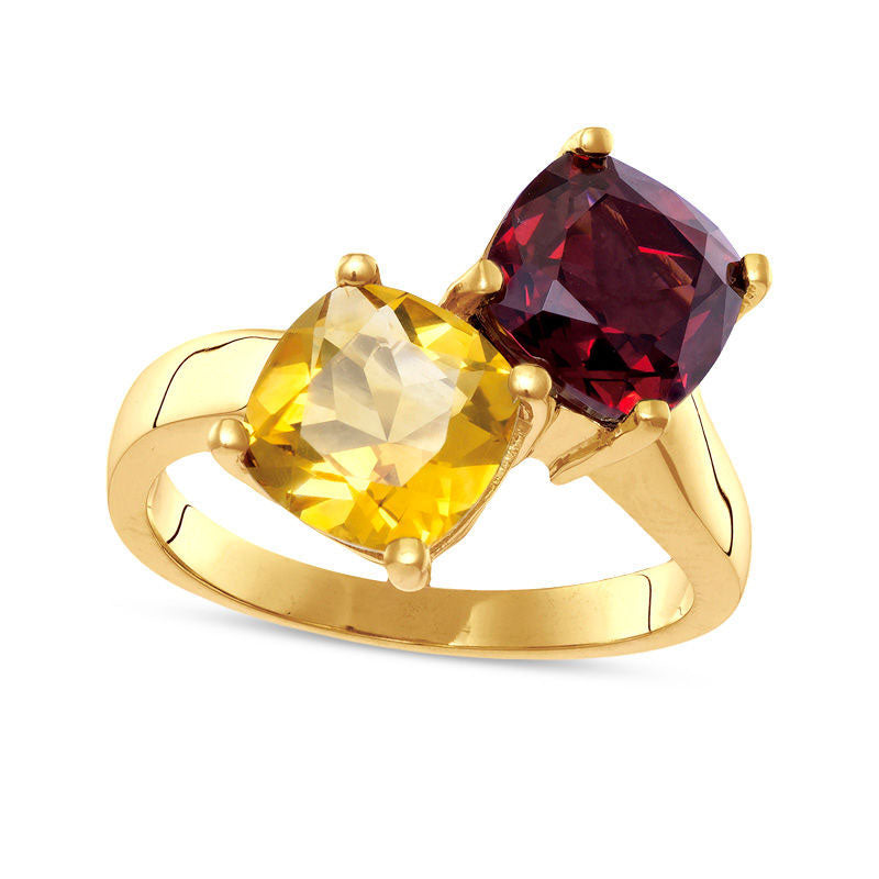 Image of ID 1 80mm Cushion-Cut Garnet and Citrine Bypass Ring in Solid 10K Yellow Gold