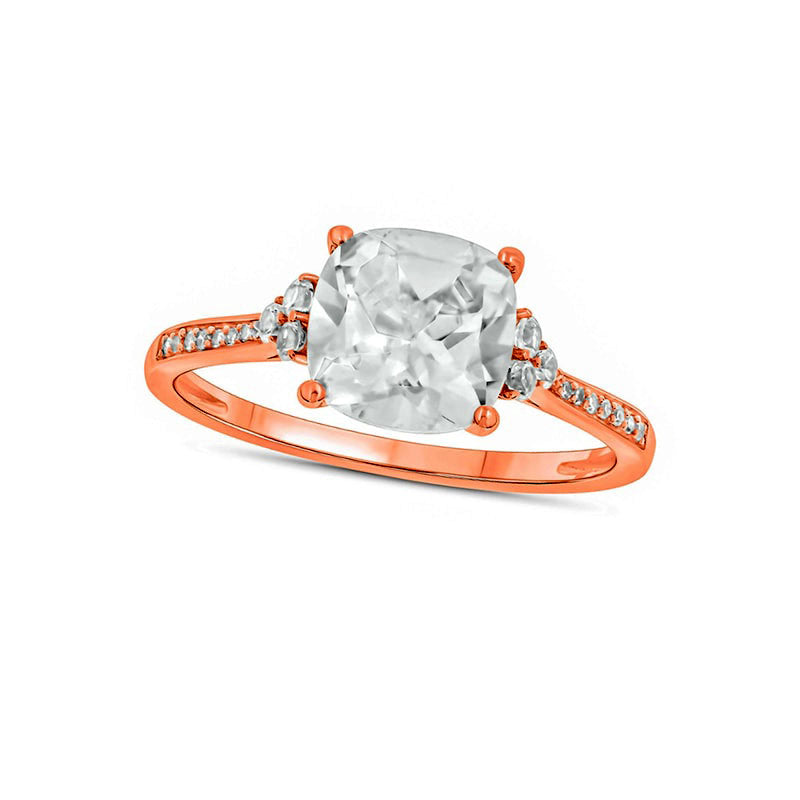 Image of ID 1 80mm Cushion-Cut White Lab-Created Sapphire and 005 CT TW Diamond Tri-Sides Ring in Solid 10K Rose Gold