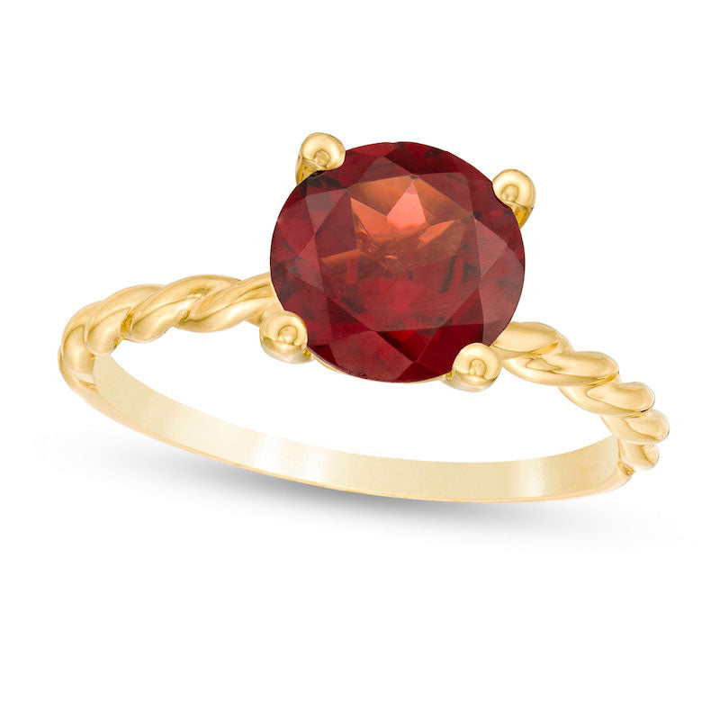 Image of ID 1 80mm Garnet Solitaire Rope Shank Ring in Solid 10K Yellow Gold