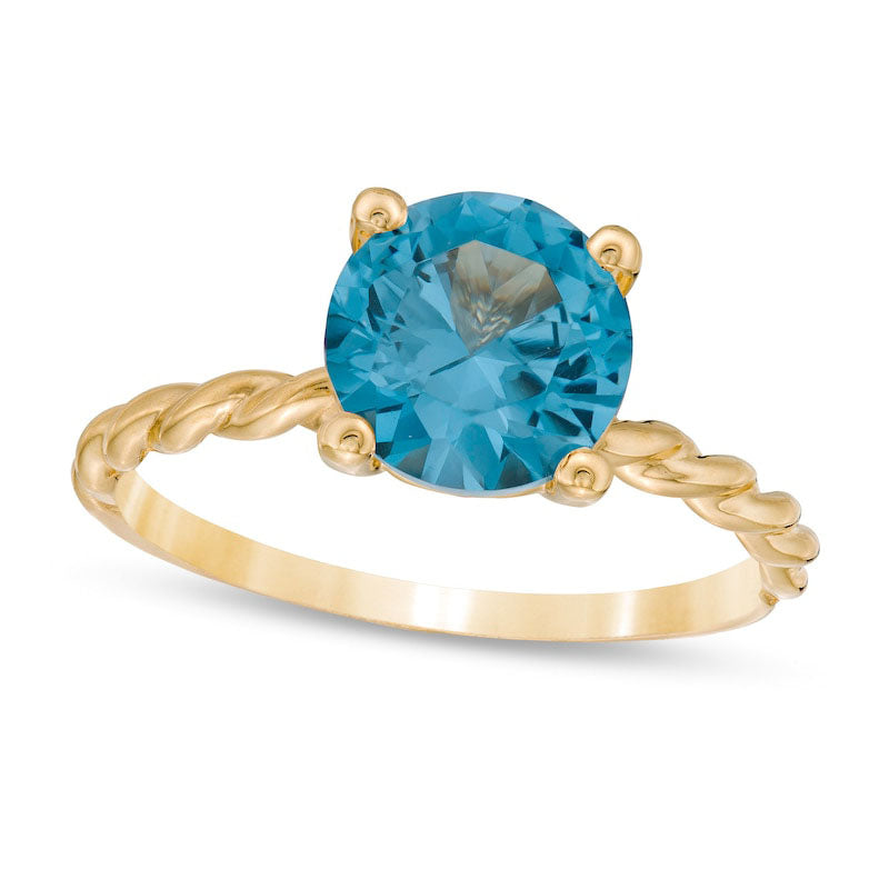 Image of ID 1 80mm Lab-Created Blue Zircon Solitaire Rope Shank Ring in Solid 10K Yellow Gold