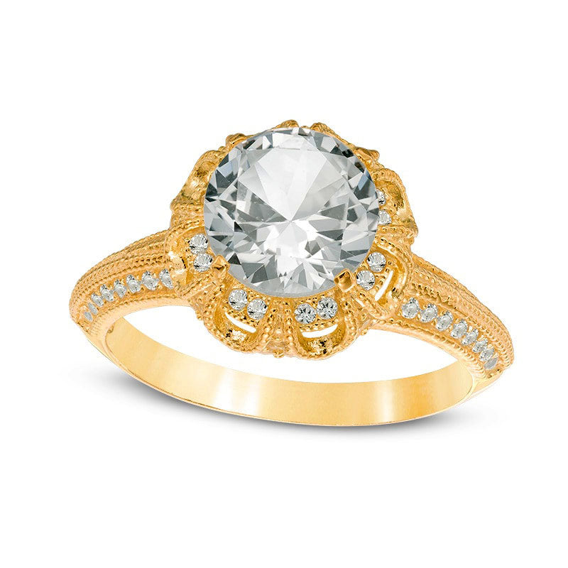 Image of ID 1 80mm Lab-Created White Sapphire Antique Vintage-Style Crown Frame Ring in Sterling Silver with Solid 14K Gold Plate