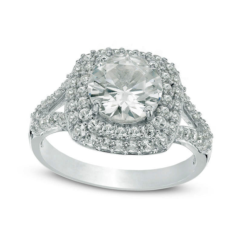 Image of ID 1 80mm Lab-Created White Sapphire Double Frame Split Shank Engagement Ring in Sterling Silver