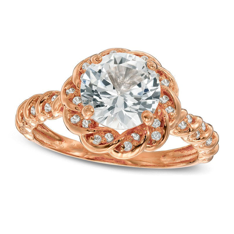 Image of ID 1 80mm Lab-Created White Sapphire Flower Ring in Sterling Silver with Solid 14K Rose Gold Plate