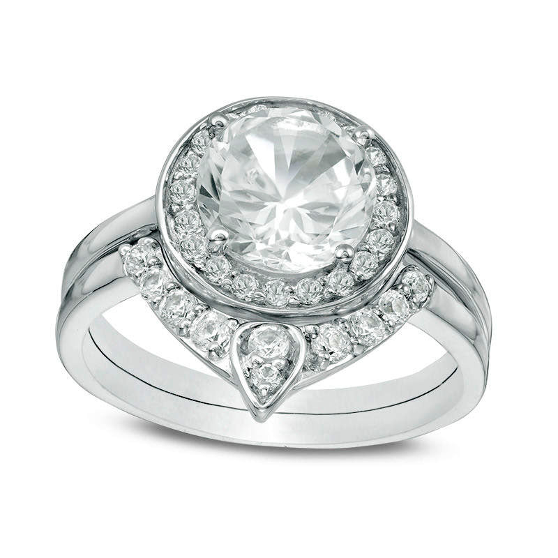 Image of ID 1 80mm Lab-Created White Sapphire Frame Bridal Engagement Ring Set in Sterling Silver