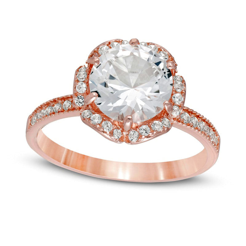 Image of ID 1 80mm Lab-Created White Sapphire Scallop Frame Ring in Sterling Silver with Solid 14K Rose Gold Plate