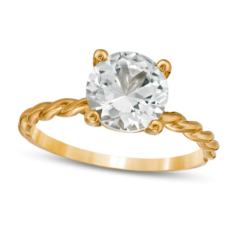 Image of ID 1 80mm Lab-Created White Sapphire Solitaire Rope Shank Ring in Solid 10K Yellow Gold