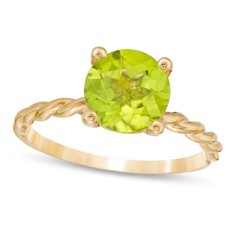 Image of ID 1 80mm Peridot Solitaire Rope Shank Ring in Solid 10K Yellow Gold