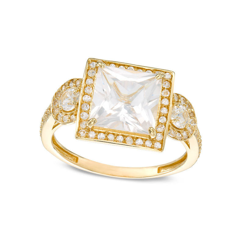 Image of ID 1 80mm Princess-Cut Lab-Created White Sapphire Frame Engagement Engagement Ring in Solid 10K Yellow Gold
