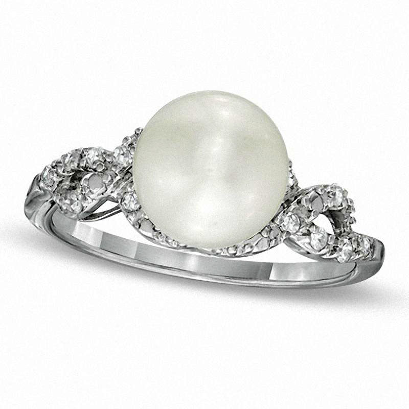 Image of ID 1 85 - 90mm Cultured Freshwater Pearl and 010 CT TW Natural Diamond Ring in Sterling Silver