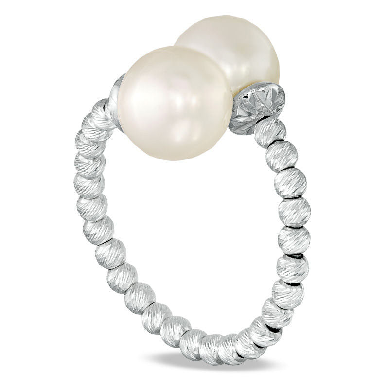 Image of ID 1 85 - 90mm Cultured Freshwater Pearl and Brilliance Bead Bypass Ring in Sterling Silver - Size 70