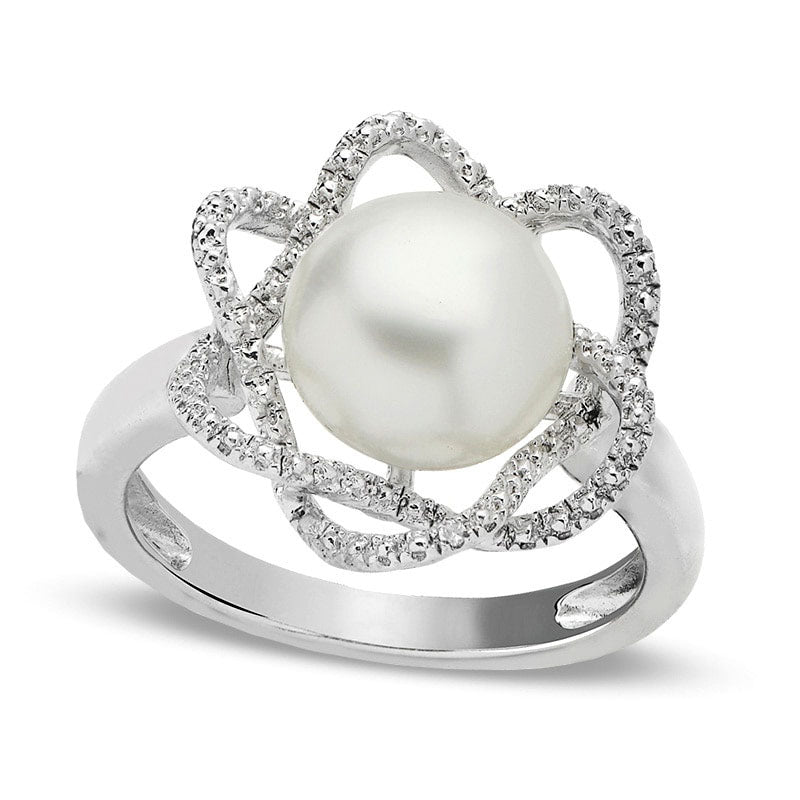 Image of ID 1 90 - 100mm Cultured Freshwater Pearl and Natural Diamond Accent Ring in Sterling Silver