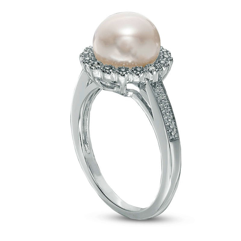 Image of ID 1 90 - 95mm Button Cultured Freshwater Pearl and Natural Diamond Accent Flower Frame Ring in Sterling Silver