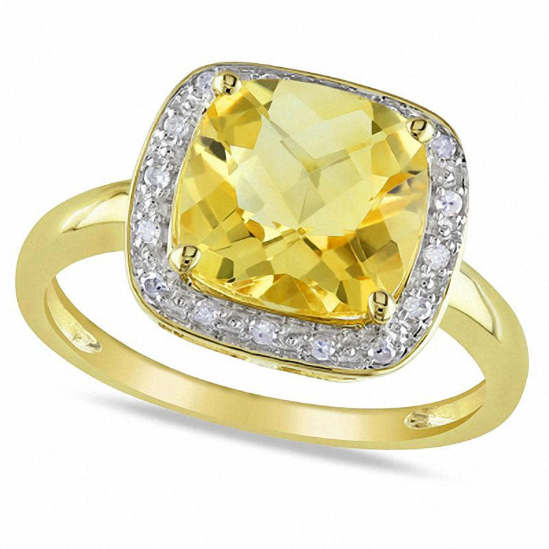 Image of ID 1 90mm Cushion-Cut Citrine and Natural Diamond Accent Frame Ring in Solid 10K Yellow Gold