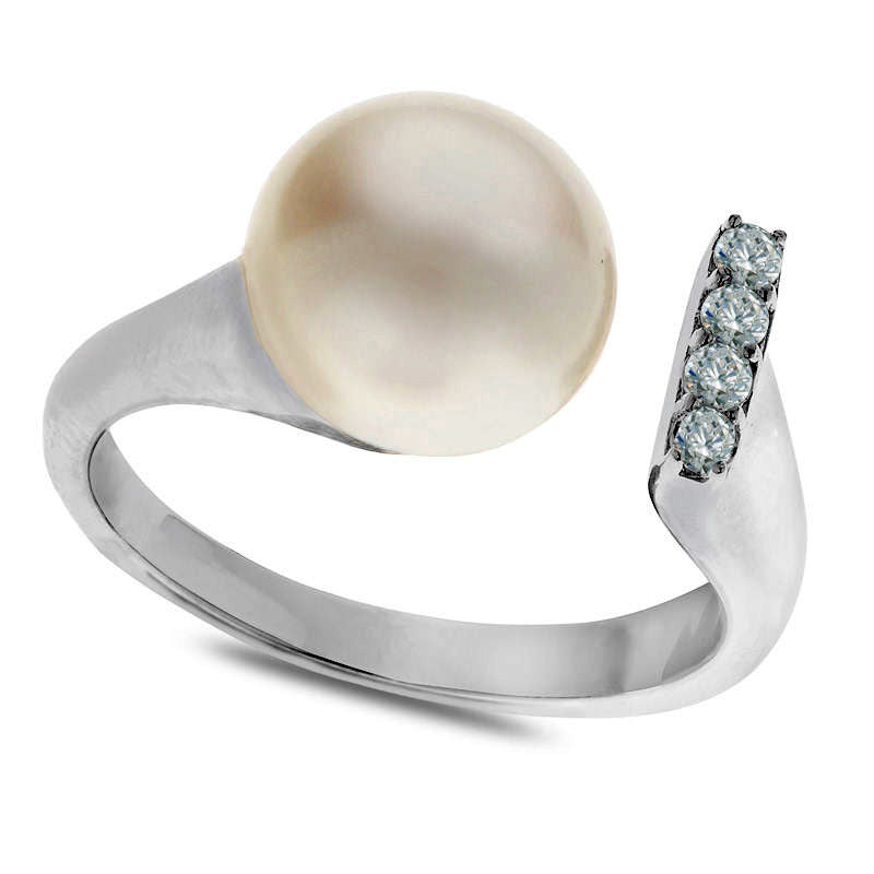 Image of ID 1 95-100mm Button Cultured Freshwater Pearl and White Topaz Open Ring in Sterling Silver - Size 7