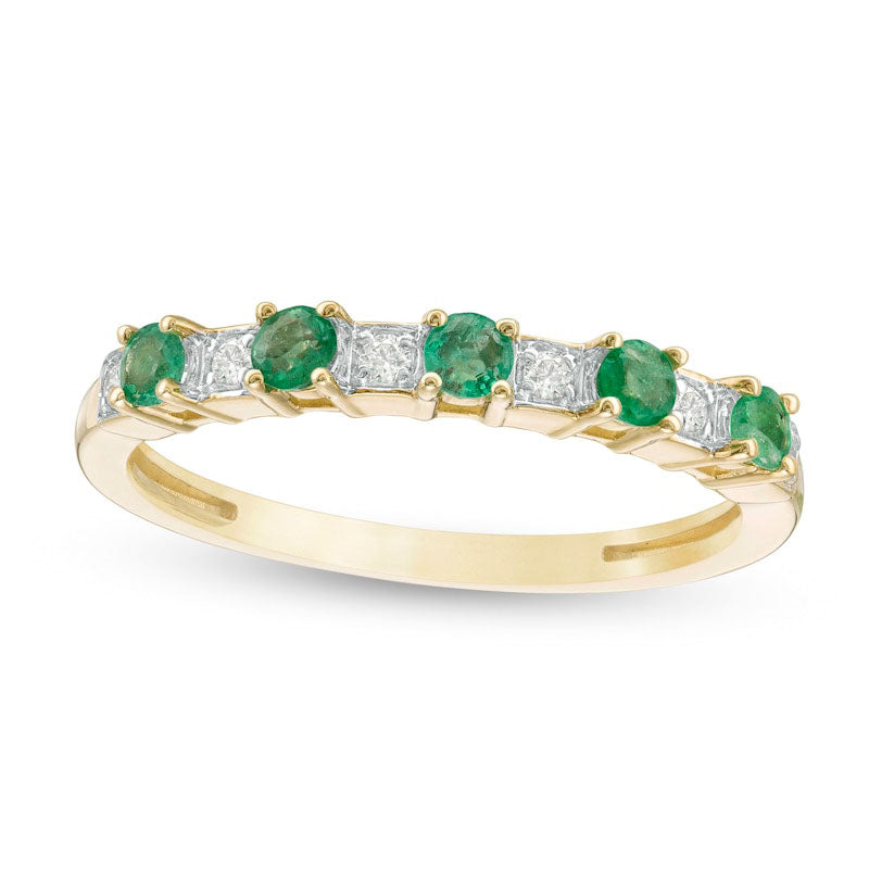 Image of ID 1 Alternating Emerald and 007 CT TW Natural Diamond Five Stone Band in Solid 10K Yellow Gold