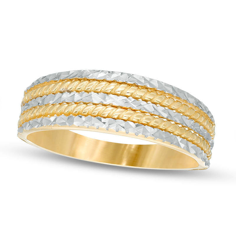 Image of ID 1 Alternating Natural Diamond-Cut and Rope Five Row Ring in Solid 14K Two-Tone Gold - Size 7