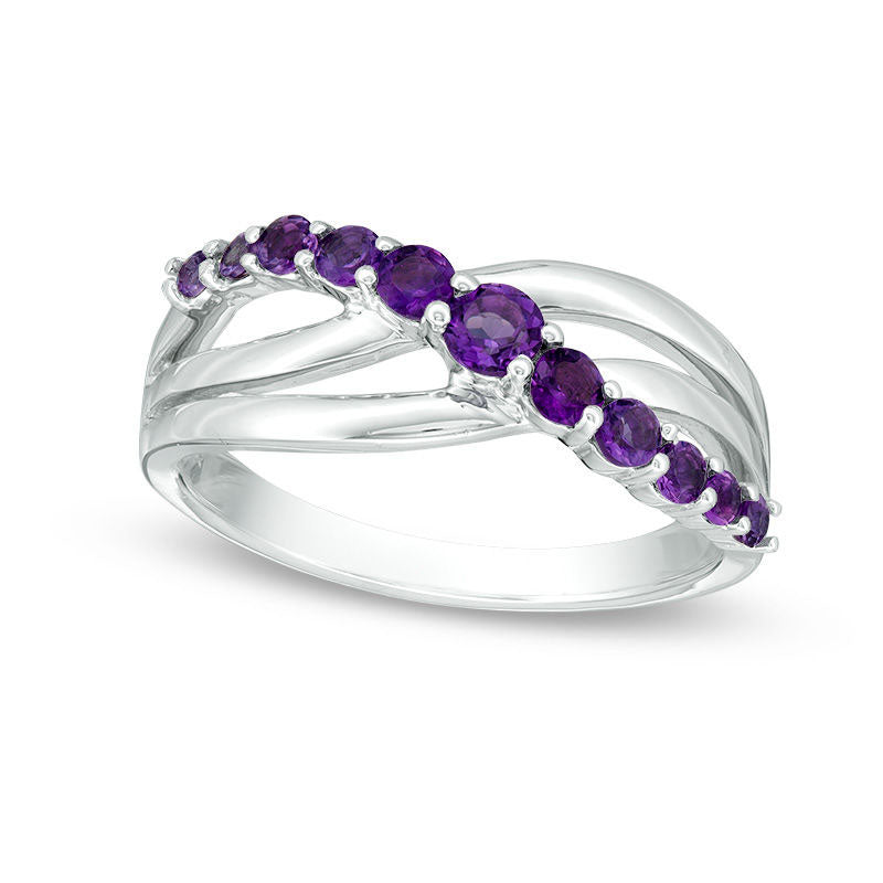 Image of ID 1 Amethyst Crossover Split Shank Ring in Sterling Silver
