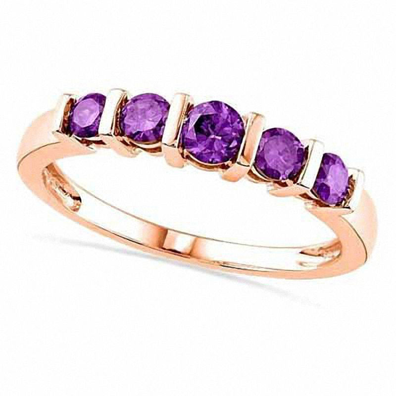 Image of ID 1 Amethyst Five Stone Band in Solid 10K Rose Gold
