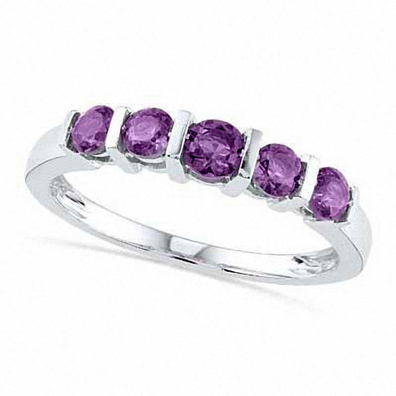 Image of ID 1 Amethyst Five Stone Band in Solid 10K White Gold