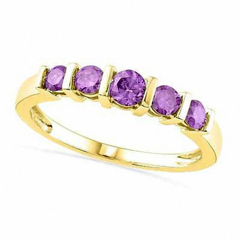 Image of ID 1 Amethyst Five Stone Band in Solid 10K Yellow Gold