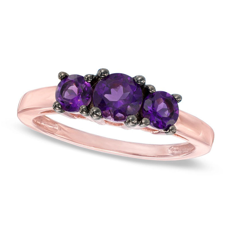 Image of ID 1 Amethyst Three Stone Ring in Solid 10K Rose Gold