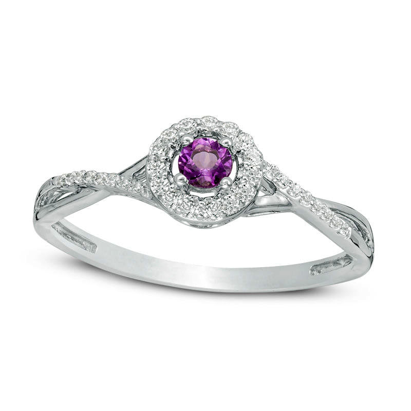Image of ID 1 Amethyst and 013 CT TW Natural Diamond Frame Promise Ring in Sterling Silver