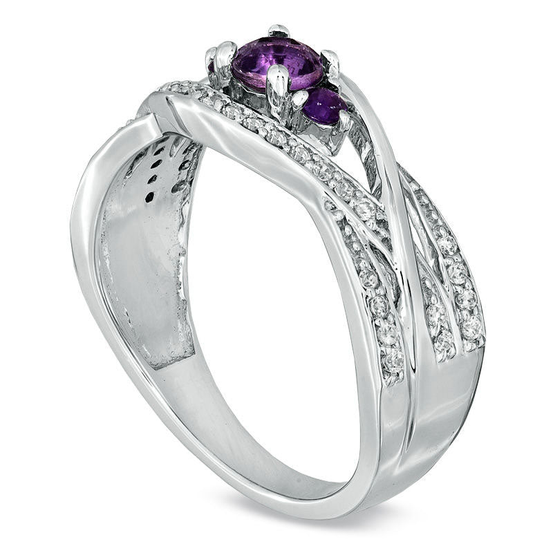 Image of ID 1 Amethyst and 020 CT TW Natural Diamond Split Shank Wave Ring in Sterling Silver